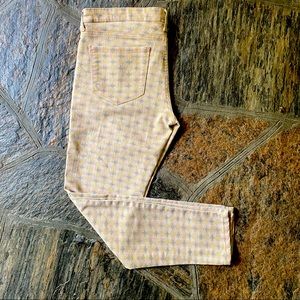 Geometric patterned pastel colour jeans